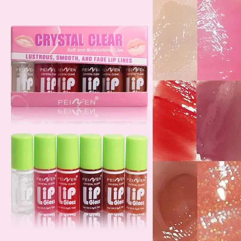 6pcs Hydrating Mirror Lip Gloss Set – Shimmer Tint Collection