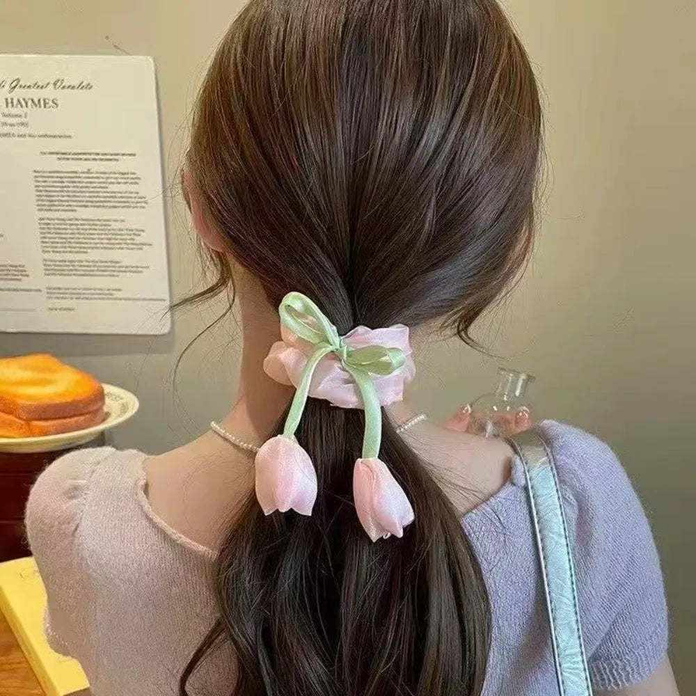 3Pcs Cute Tulip Flower Large Intestine Scrunchie for Women Sweet Headband Hair Band Hair Tie Fashion Girl Hair Accessories