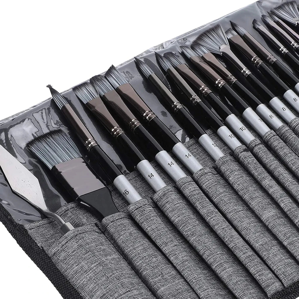 24pcs Mixed Art Brush Set – With Palette Knife & Bag