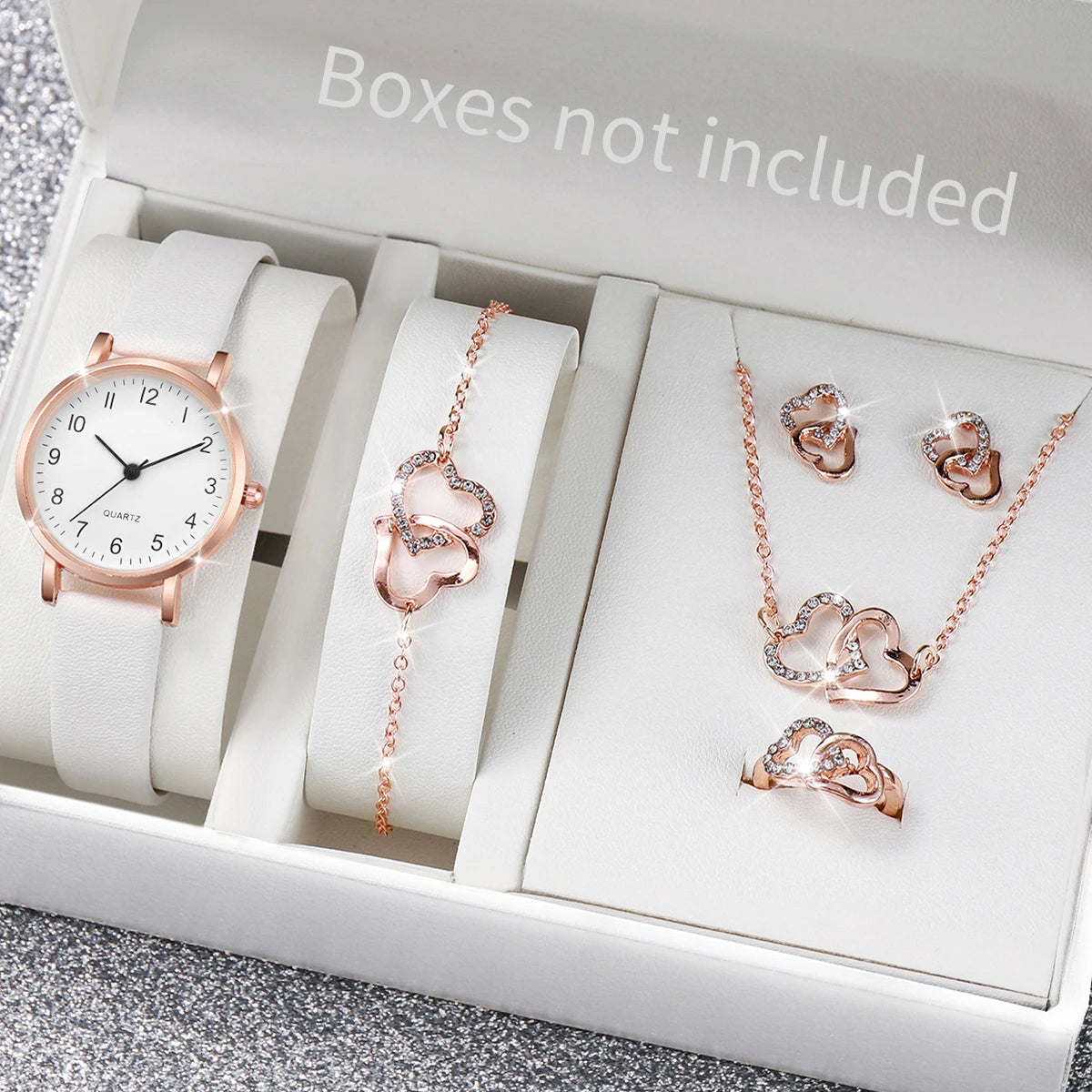 Women Quartz Leather Watch Set