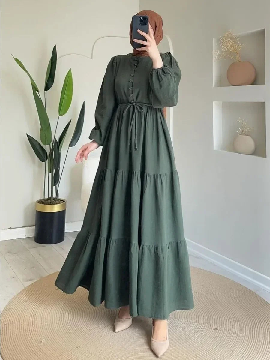 Eid Muslim Women Dress Abaya Solid Single Breasted Party Jalabiya Ramadan Long Dresses Vestidos Largos Kaftan Arab Long Robe