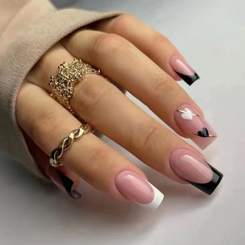 24Pcs French Tip Handmade Press On Nails Minimalist Solid Color Fake Nails Medium Square Full Cover Press On Nail Tips With Glue