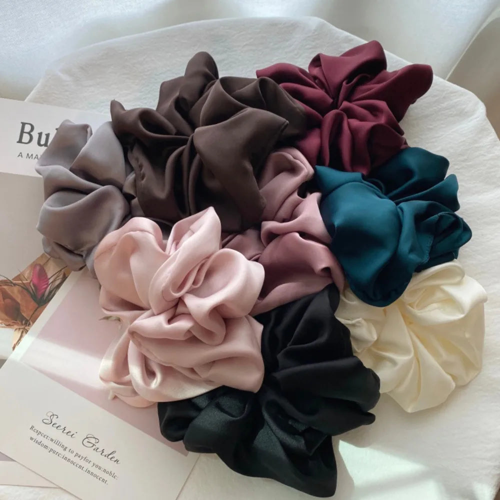 Women Soild Color Oversized Satin Scrunchies Fashion Elastic Hair Ties Ponytail Holder Satin Scrunchie Hair Accessories