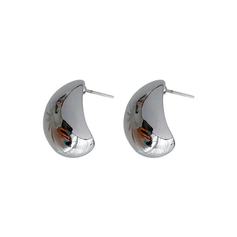 925 Silver Needle Geometric C-shaped Bean Earrings Metal Cool Style Earrings Simple and High End Earrings for Women