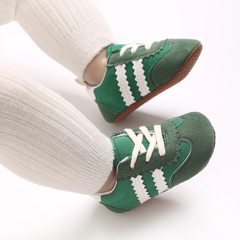 Baby Boys First Walkers – Soft Sole Striped Sneakers (0-12M)