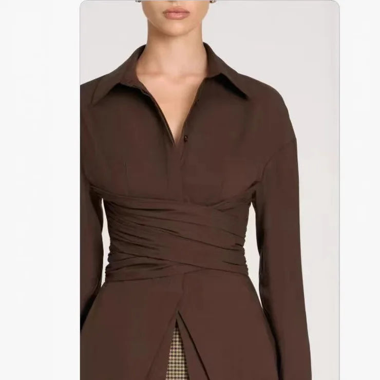 Women Shirt Long Sleeve Blouses Single Breasted Shirts Turn Down Collar Solid Slim Fit Casual Blouse Spliced Summer 2025