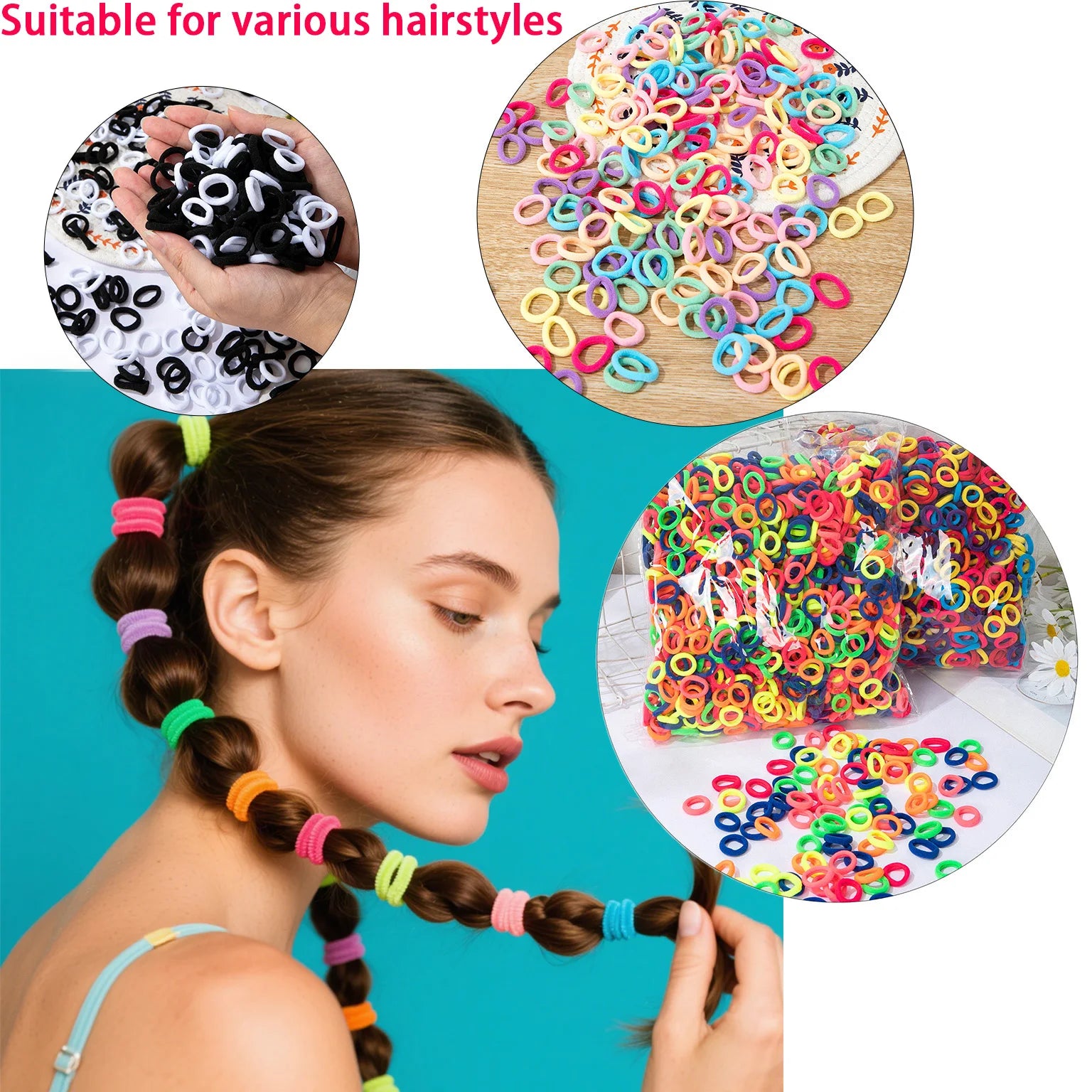 200/1000 PCS Colorful Nylon Elastic Hair Bands for Women & Girls – Small Ponytail Holders & Rubber Hair Ties