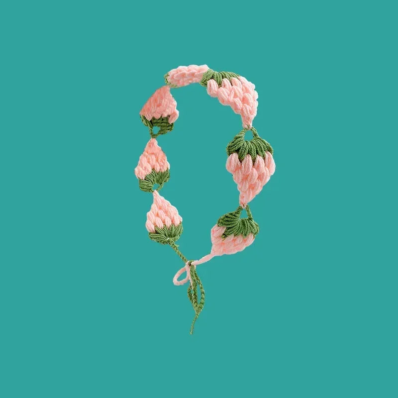 Small Strawberry Headband Crochet Sweet Cute Hair Band Women Scarf Headbands Bandanas Wide Elastic Hairbands Fashion Accessories