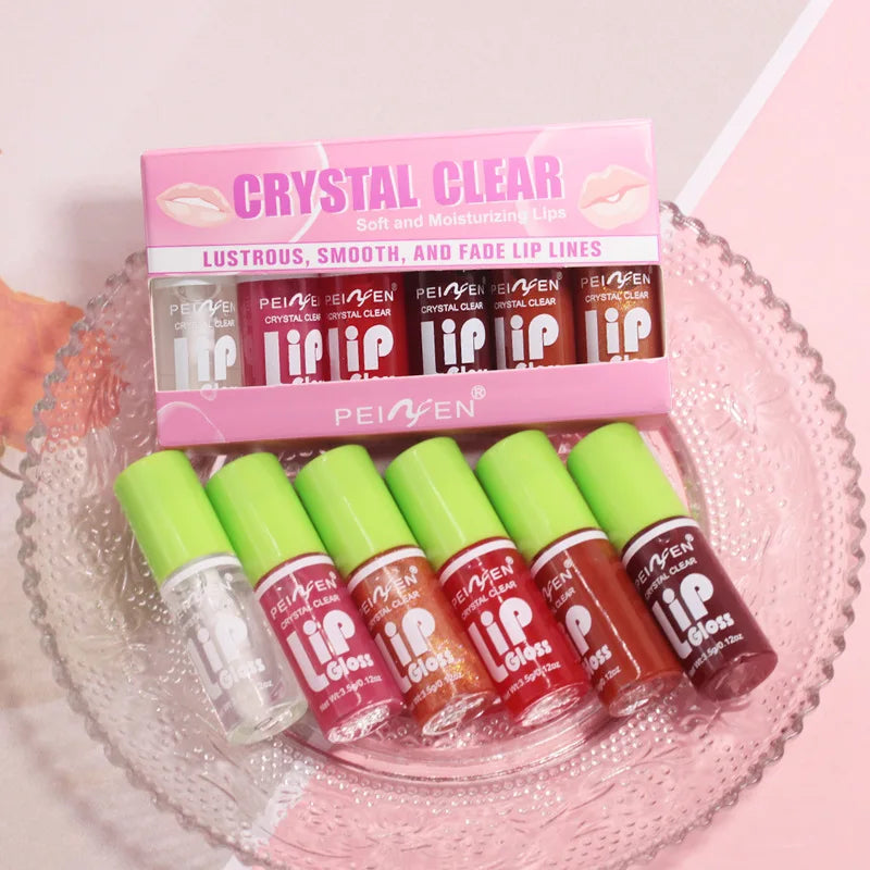6pcs Hydrating Mirror Lip Gloss Set – Shimmer Tint Collection