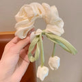 Sweet Girl Wind Mesh Strap Tulip Large Intestine Hair Hoop Handmade Butterfly Knot Rope Tie Ponytail Knot Hair Accessories