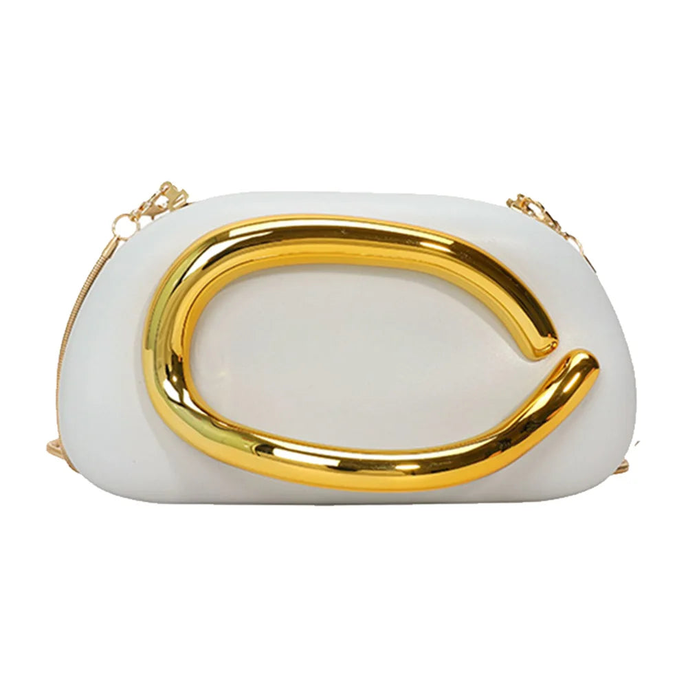 Women PU Leather Metal Handle Handbag & Removable Strap Crossbody Shoulder Bag Hand-held Shoulder Clutch Bag for Wedding Party