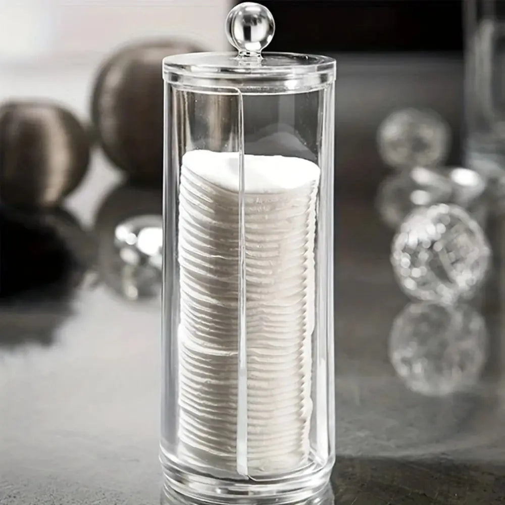 Acrylic Cosmetics Storage Box Transparent Bamboo Lid Container Storage Case Round Jewelry Storage Organizer Box Living Room
