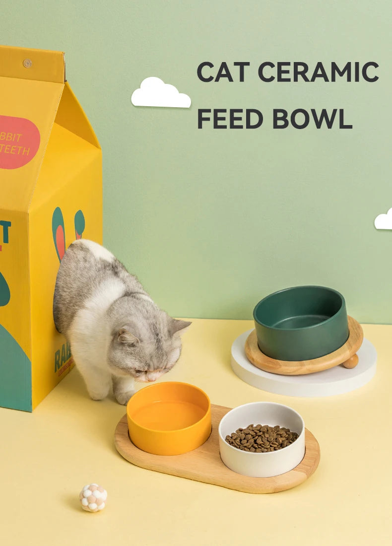 Elevated Pet Bowl with Wood Stand (400/850ml)