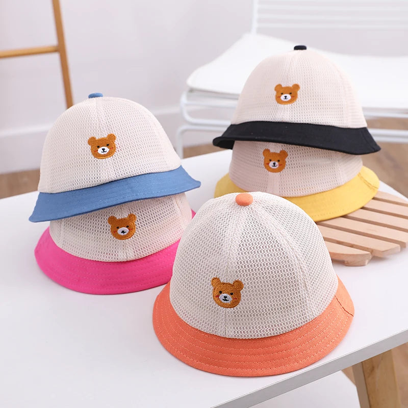Korean Baby Bucket Hat – Cartoon Bear Sun Cap for Boys & Girls