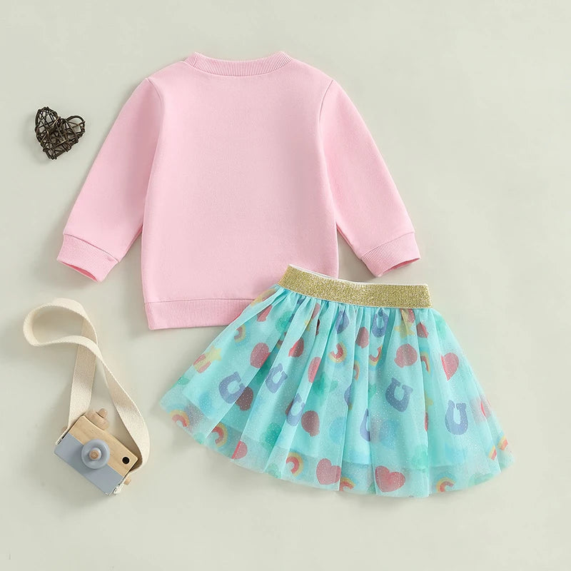 Infant Girls Easter Outfits Adorable Bunny Print Long Sleeve Top Floral Skirt Set Toddler Spring Clothes for Kids