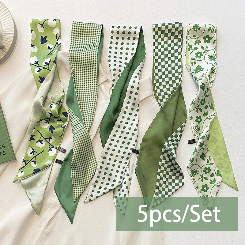 2-6pcs/set Series Silk Satin Scarf Women Cloth Hair Bands Headdress Accessories Lady Scarves Ribbon Neck Ties for Bag Handle