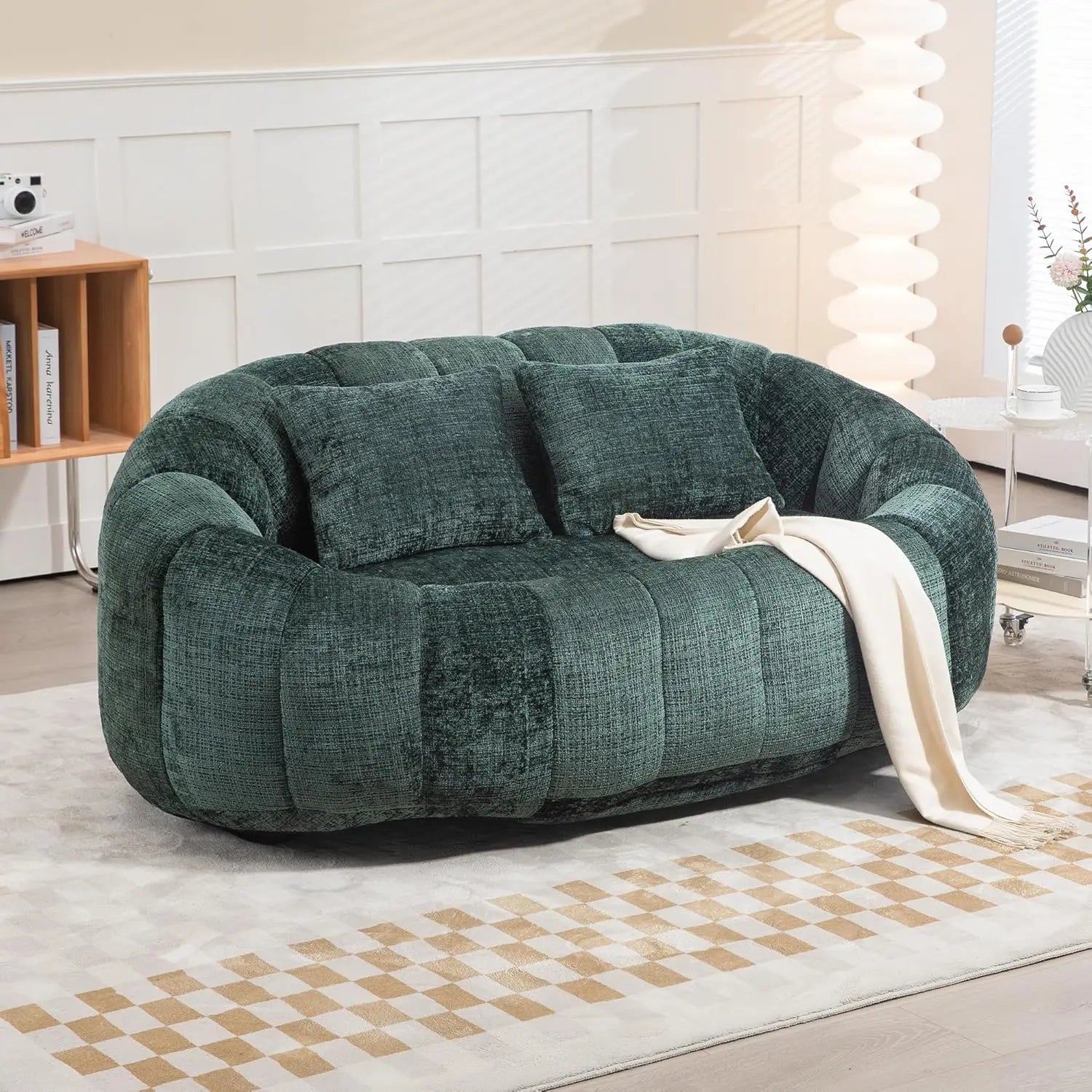 Bean Bag Sofa, Comfy Loveseat Sofa with 2 Pillows, Soft Giant Bean Bag Chair, Cozy Round Lazy Sofa with Wide, Customized