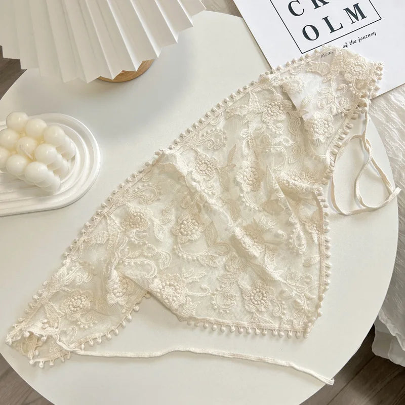 2025 New Style Lace Triangular Binder Headscarf Beige French Farm Style Girl Korean Style Ins Style Lace-up Hair Band Toe Cap