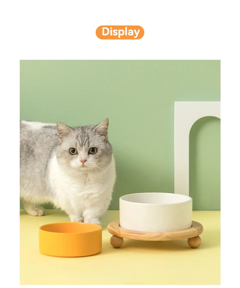 Elevated Pet Bowl with Wood Stand (400/850ml)