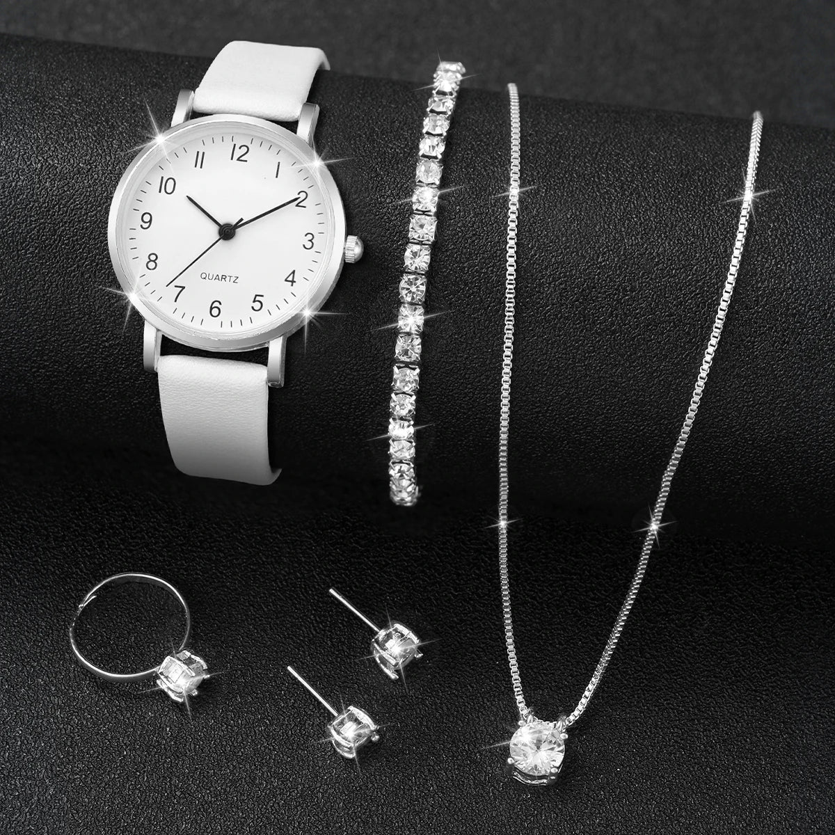 Women Quartz Leather Watch Set
