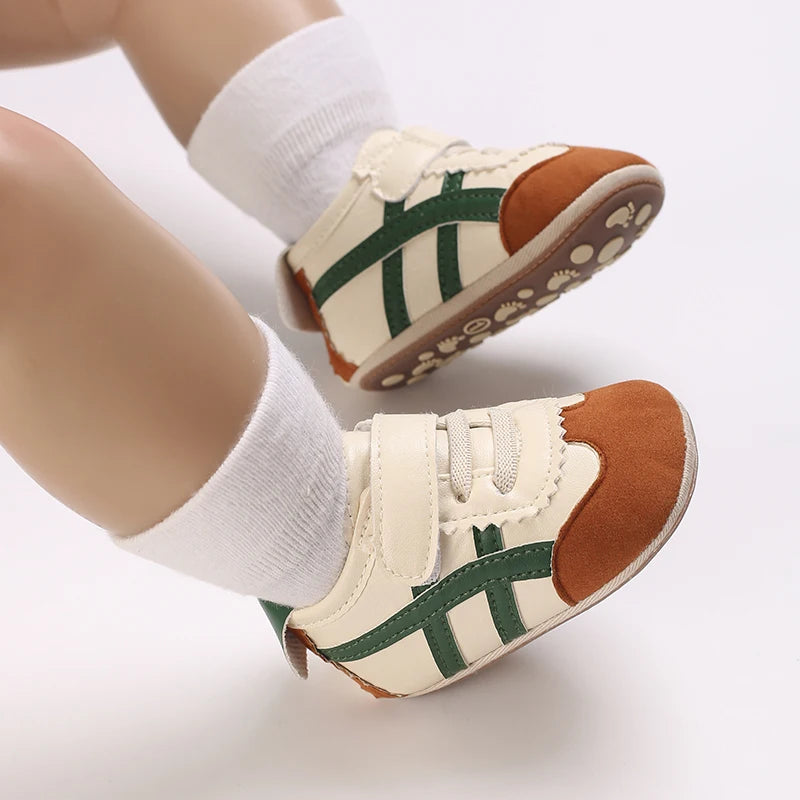 Baby Boys First Walkers – Soft Sole Striped Sneakers (0-12M)