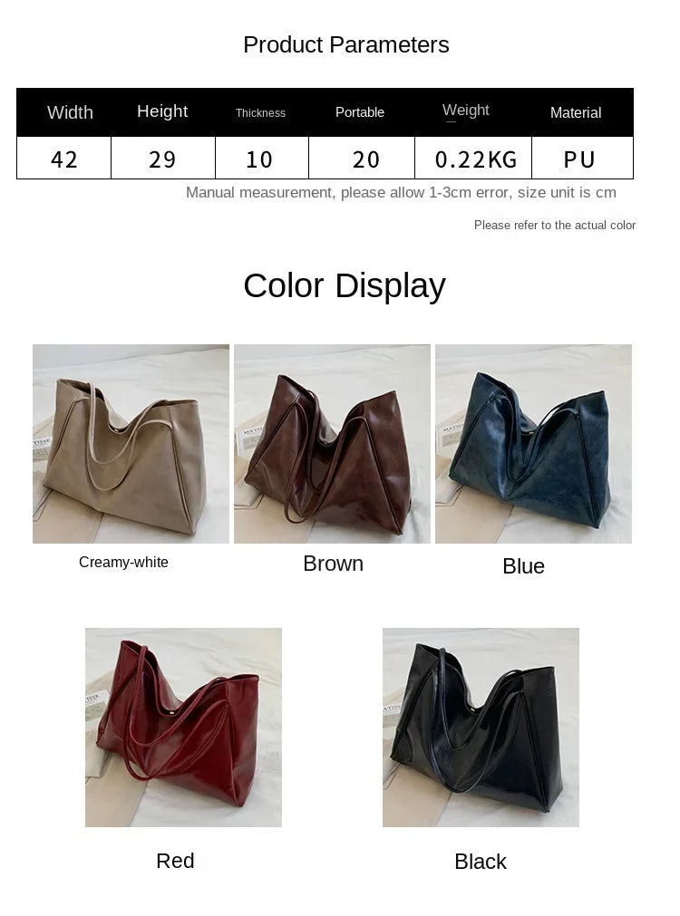 Women’s Fashion Tote Bag – Large Capacity Soft PU Leather Retro Shoulder & Crossbody Bucket Bag