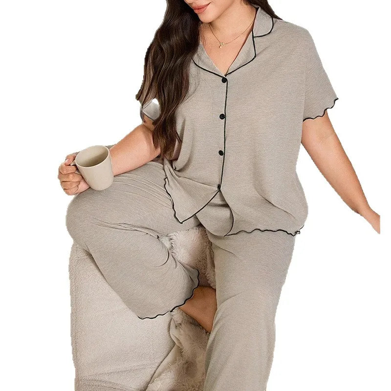 Plus Size Comfortable Sleepwear Set Women's Open Cardigan Loose Fit Home Clothes Trendy Pure Color Spring Summer New Arrival