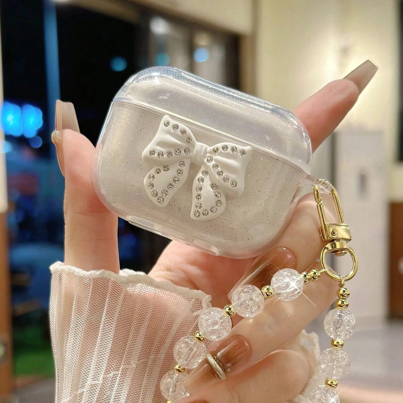 For Airpods Pro3/Pro2/Pro Case Cute Glitter Bowknot Crystal Earphone Protective Cover Pendant For Airpods 4/3/1or2 Earbuds Case