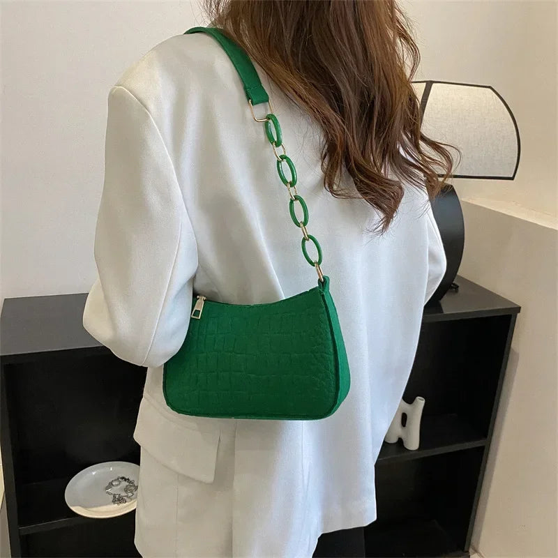 Luxury Crescent Shoulder Tote Bag for Women – Elegant Felt Design Underarm Handbag, Small Square Fashion Purse