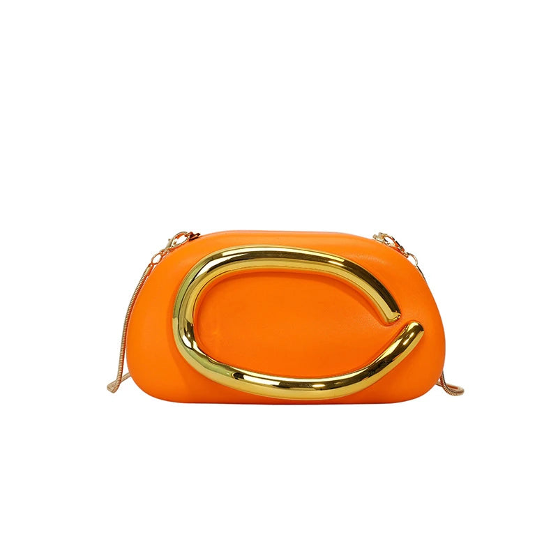 Women PU Leather Metal Handle Handbag & Removable Strap Crossbody Shoulder Bag Hand-held Shoulder Clutch Bag for Wedding Party