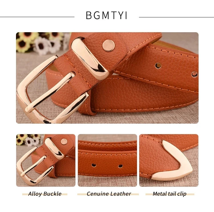 Women White Leather Trouser Belt