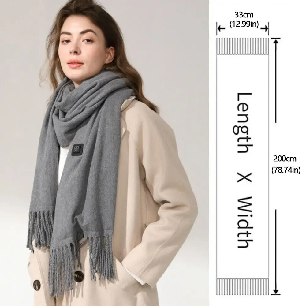 2025 USB Charging Electric Heated Scarf Rechargeable Adjustable Temperature Electric Winter Warmer Creative Unisex Warm Shawl
