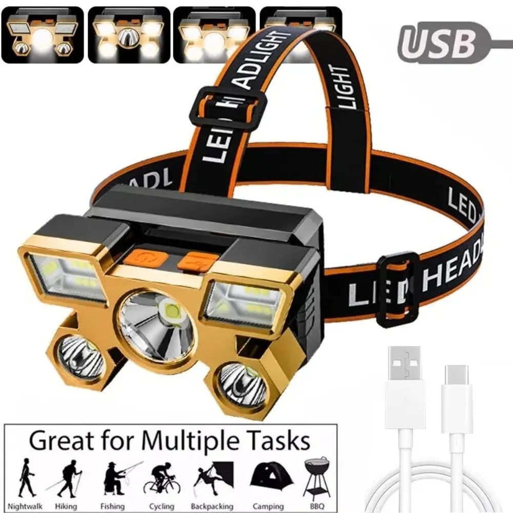 Rechargeable LED Headlamp for Fishing, Camping & Hiking