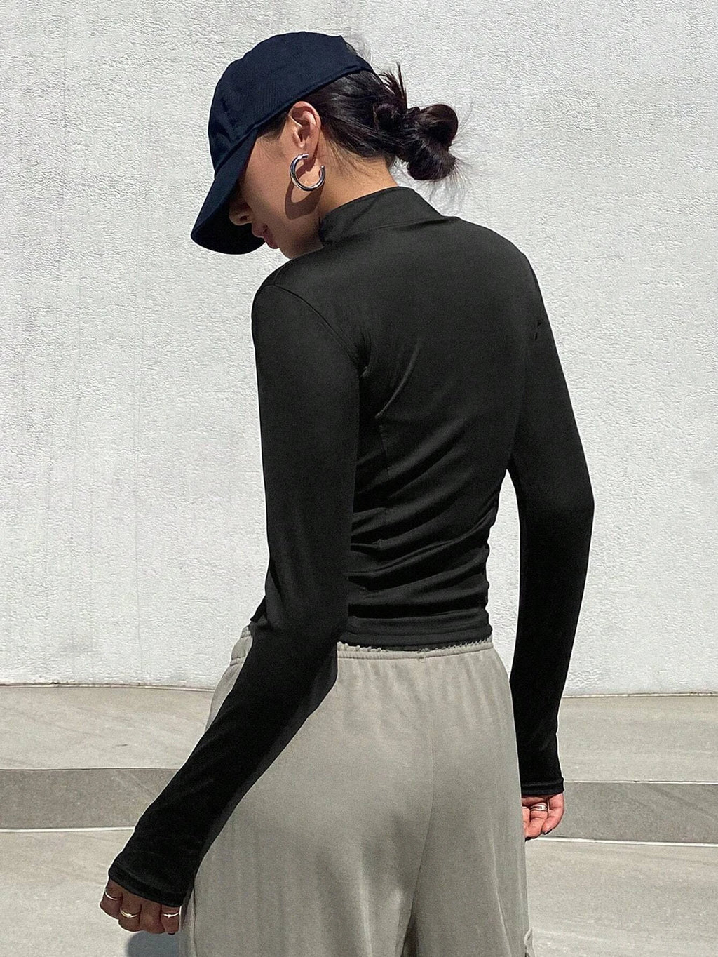 Women's Sport Zipper Closure Slim Fit Crop Jacket Solid Color Stand-up Collar Long Sleeve Yoga Clothes Spring/Autumn Streetwear