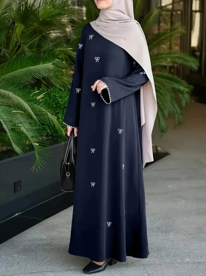 Summer Women's Clothing Abaya Woman Dubai Long Sleeve Batwing Round Neck Maxi Dress Polyester Rhinestone Classical Tribal Abaya