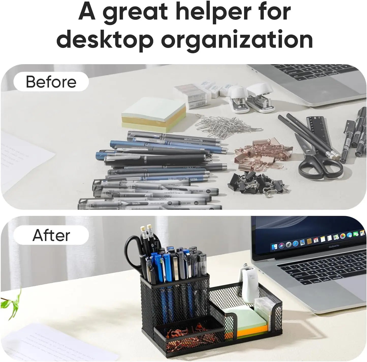 Mesh Desk Organizer – 3 Compartments, Black