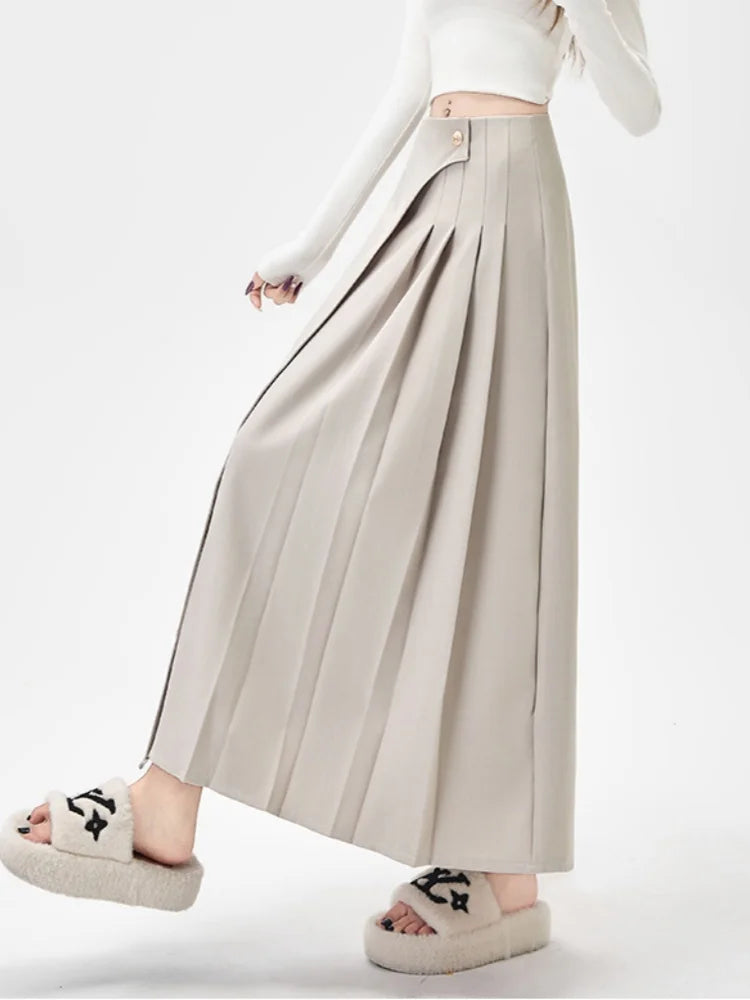 SMTHMA Women's High-Waisted Slimming Solid A- Line Skirt New Fashionable Big Umbrella Skirt Autumn/Winter Season Long Skirt