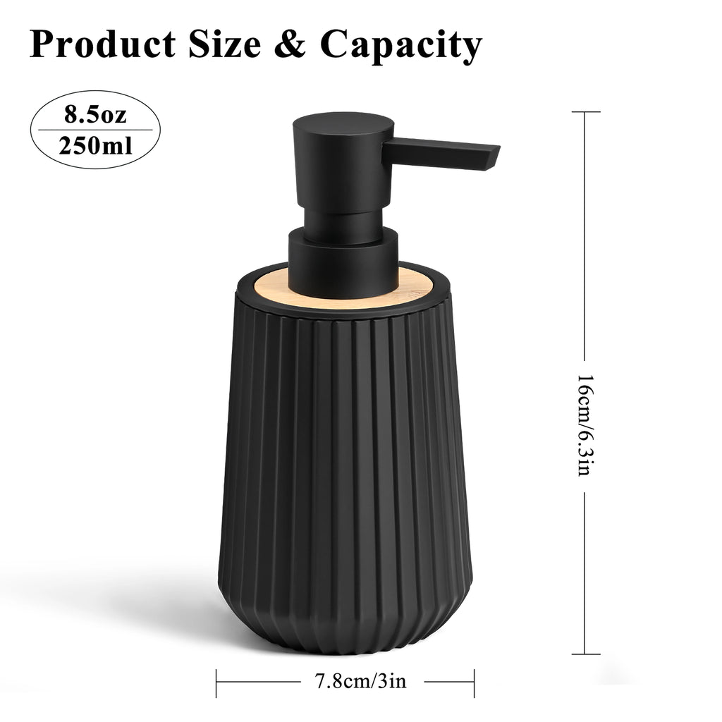 Modern Black Matte Soap Dispenser – Bamboo Trim