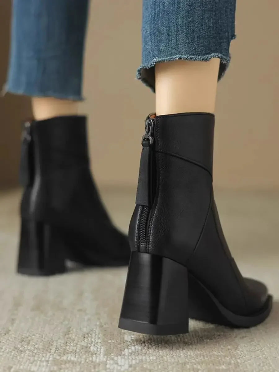2025 New Chelsea Boots Women Shoes Chunky Ankle Goth Mid Heels Brand Winter Fashion Pointed Toe Boots Motorcycle Botas Femme