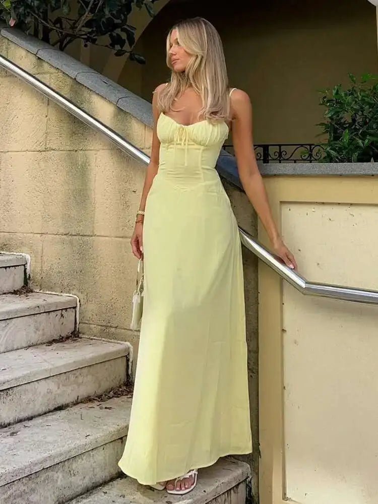 Townlike Elegant Maxi Long Waist Wrap A-line Dress Women Spaghetti Strap 2024 Spring Summer Dress Backless Sexy Party Dresses