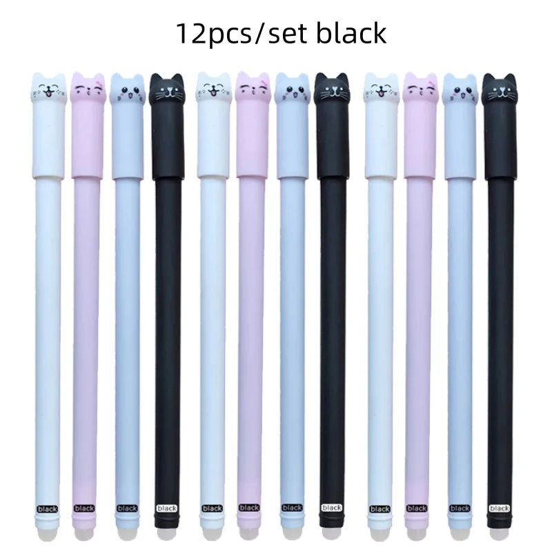 Cat Erasable Gel Pen Set – 0.5mm, 4/8/12pcs