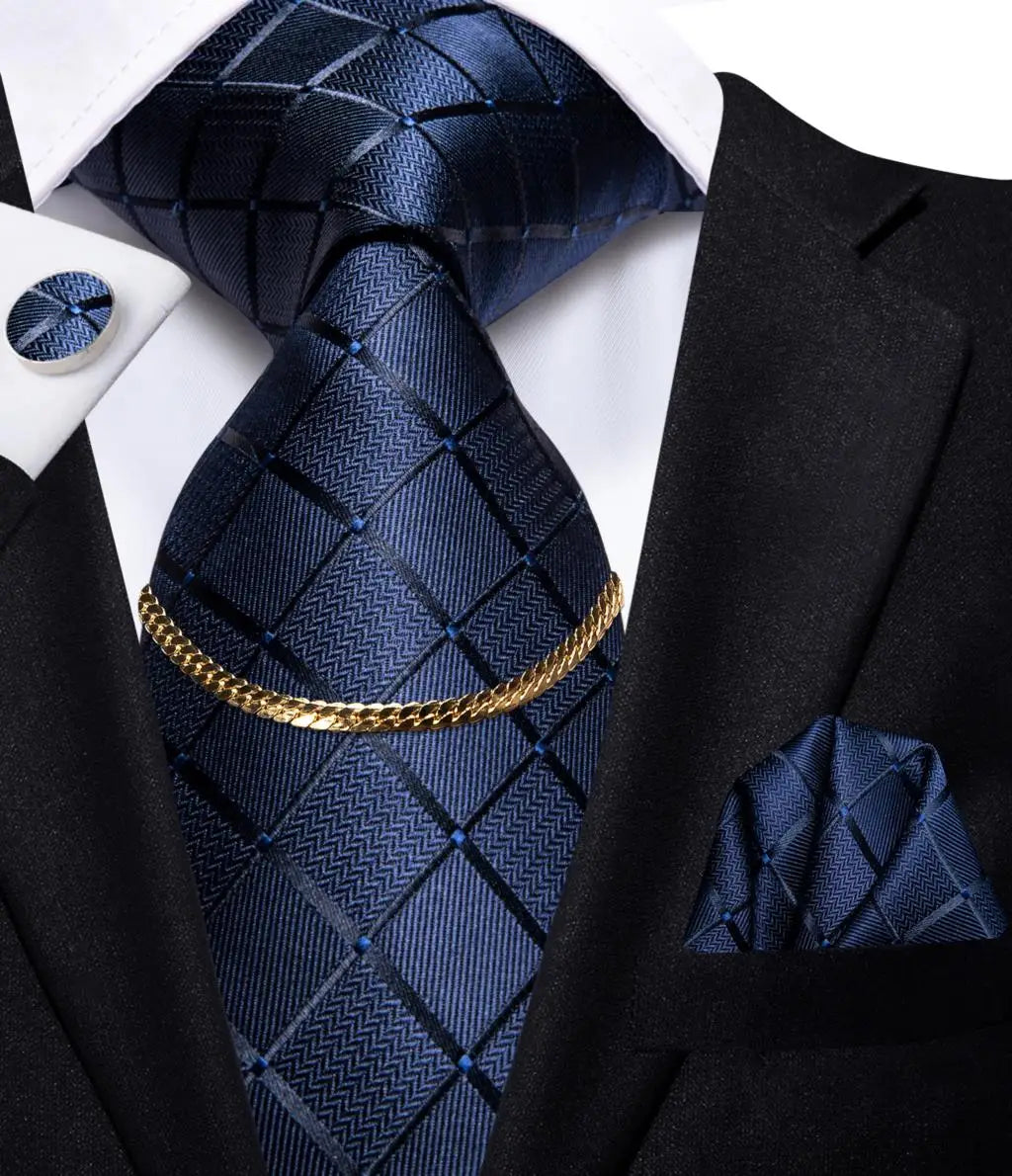 Men’s Black Plaid Silk Tie Set