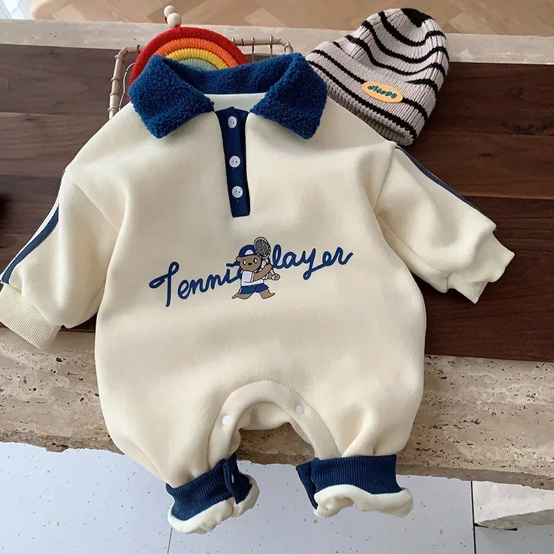 Geometric Baby Romper – Turn-Down Collar 1–3Y