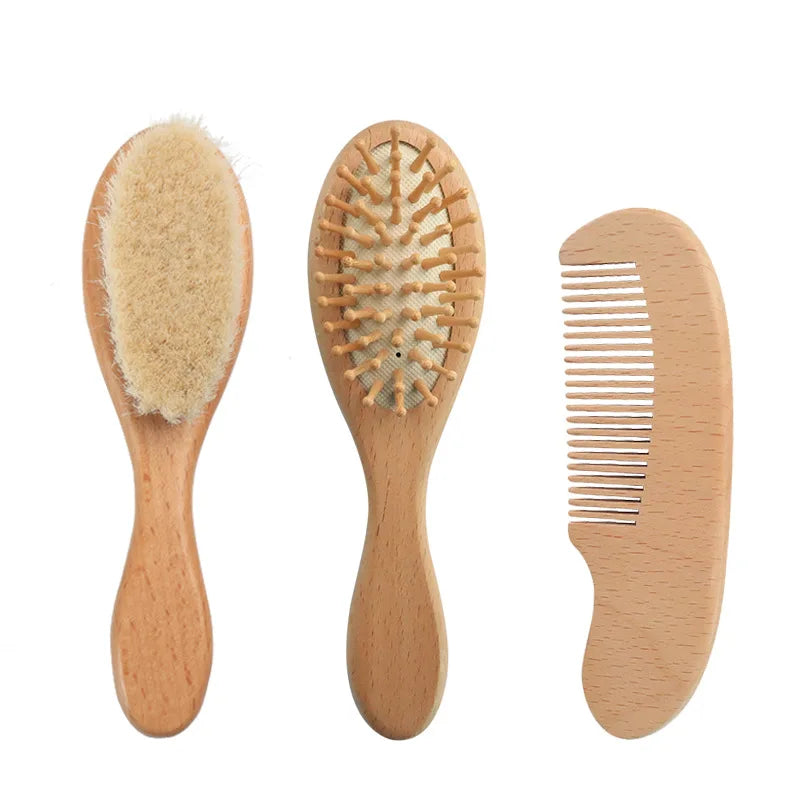 Baby Wooden Hairbrush & Comb – Newborn Soft Wool Massage Brush