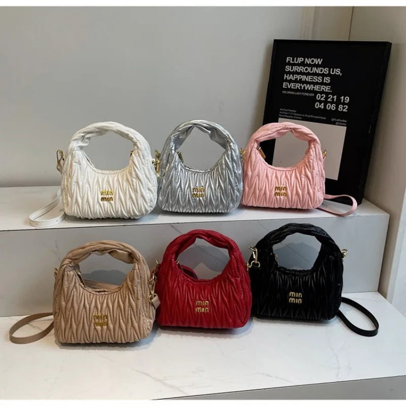 New Trendy Crescent Moon Cloud Dumpling Bag Pleated Shoulder Bag Fashionable Embroidery Portable Messenger Women's Bag