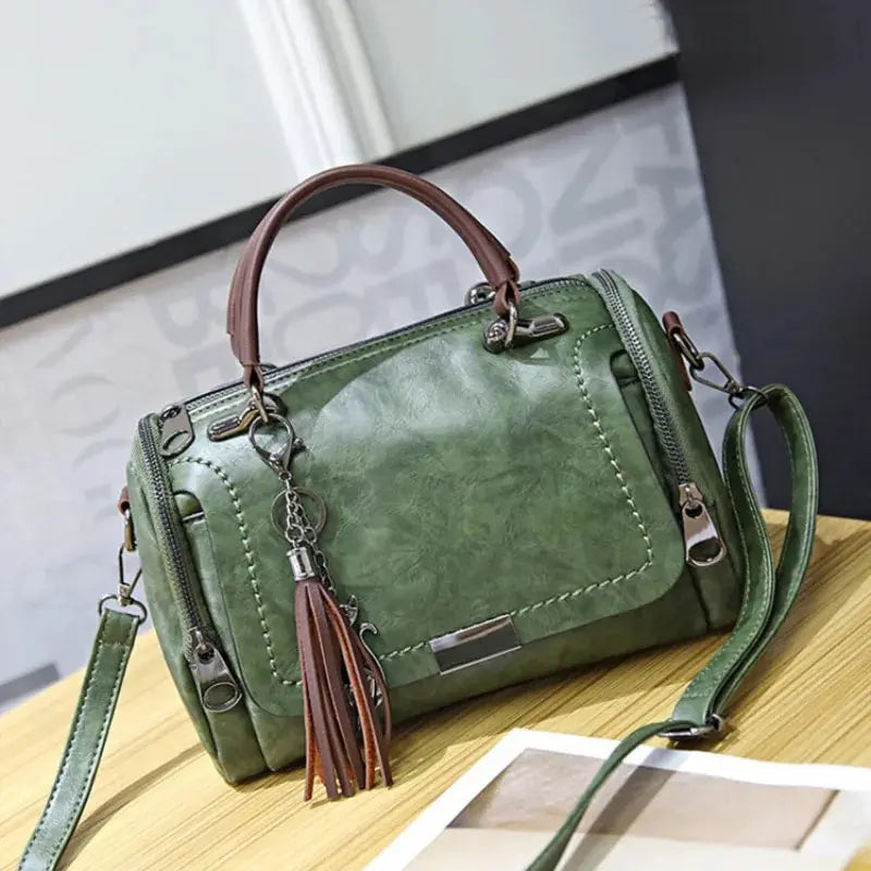 Tassel Detail Women’s Large Capacity Shoulder Bag – Fashion Zipper Crossbody with Removable Strap (Boston Style)
