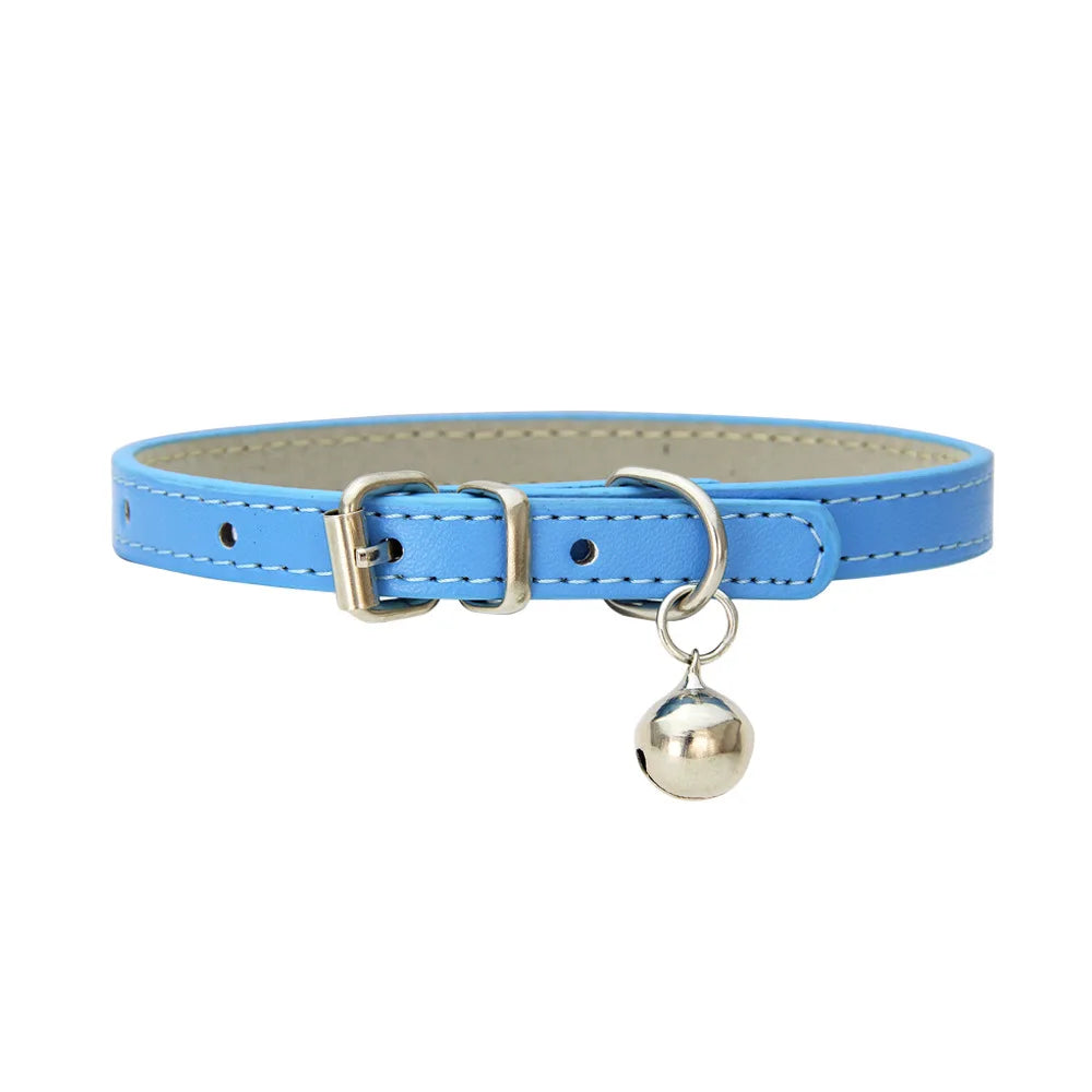 PU Leather Pet Collar with Bell & Leash for Dogs & Cats