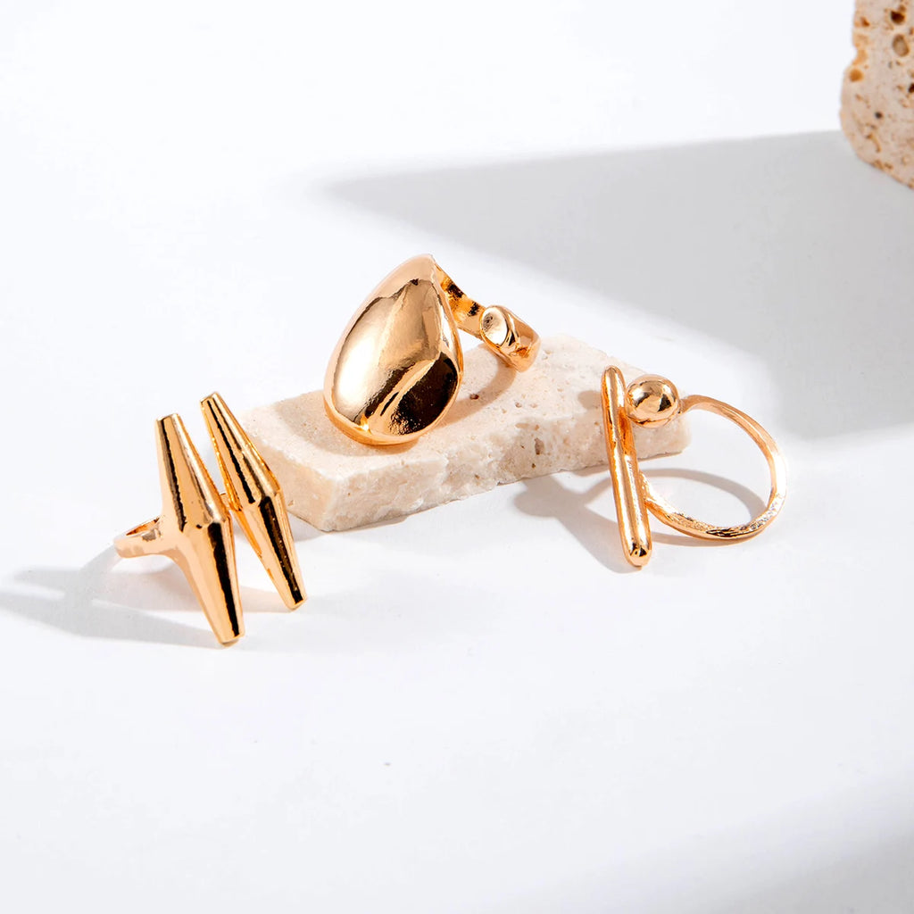Tocona 2024 New Trendy Geometric Gold Silver Colour Set Rings for Women Adjustable Finger Ring Party Wedding Jewelry Accessories