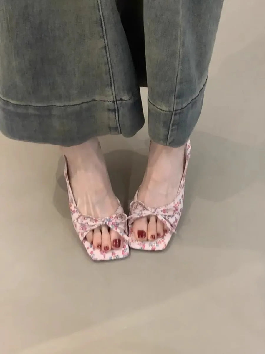 Women High-heeled Sandals 2025 Summer French Elegant Outdoor High Heels Fashion Butterfly-knot Thin Heel Outdoor Ladies Sandals