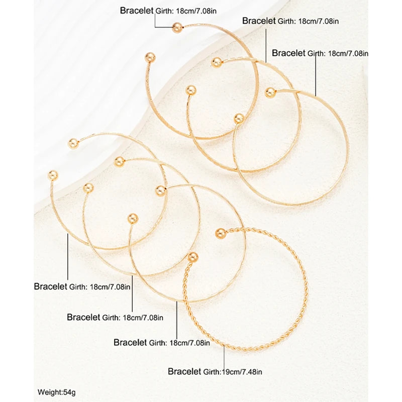 7 PCS Punk Gold Bracelet Set for Women – Goth Streetwear Open Bangles with Heart Metal Design (2024)